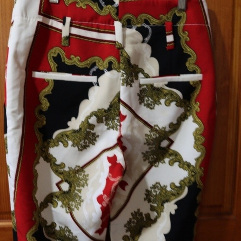 7th Avenue New York & Co White, Red & Gold Scarf Print Pants 6 NWT Madie - Picture 7 of 13